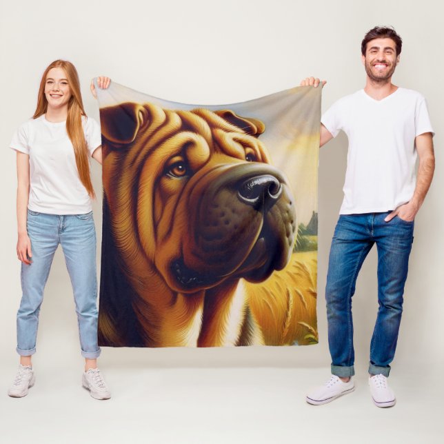 Couverture Polaire Peinture vintage Shar-Pei (En situation)