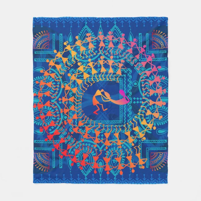 Couverture Polaire Peinture Warli - main dessinée traditionnelle l'An (Devant)