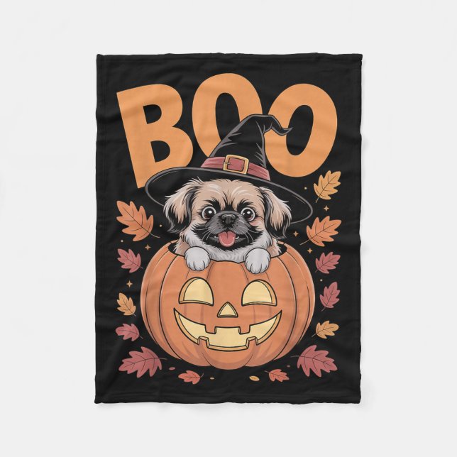 Couverture Polaire Peke Costume On Pumpkin Halloween Pekingese  (Devant)