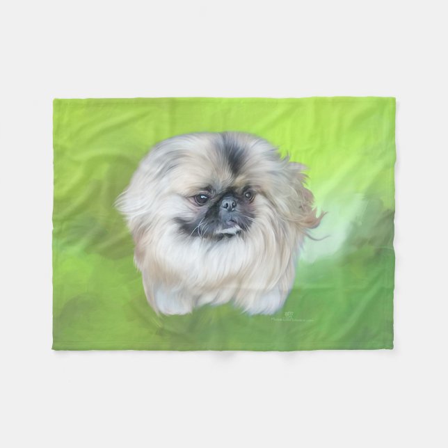 Couverture Polaire Pékingese sur fond vert (Devant (Horizontal))