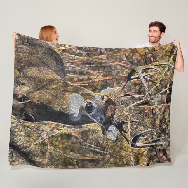Couverture Polaire Peluche de chasseur de mâle de cerf de Virginie (En situation)