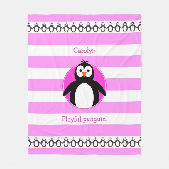 Couverture Polaire Penguin ajouter nom rose blanc rayures (Devant)