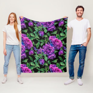 Couverture Polaire Peonées d'aquarelle romantique violet magenta rose