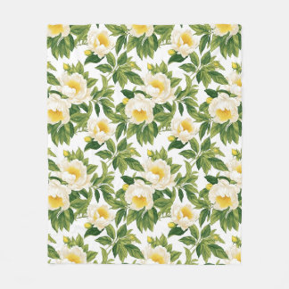 Couverture Polaire Peonies de Claire de Lune blanches et jaunes