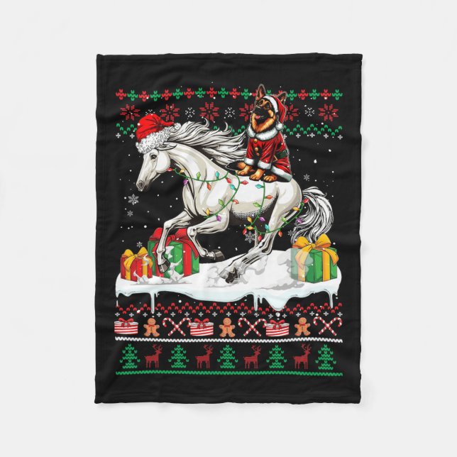 Couverture Polaire Père Noël Allemand Berger équitation Cheval de Noë (Devant)