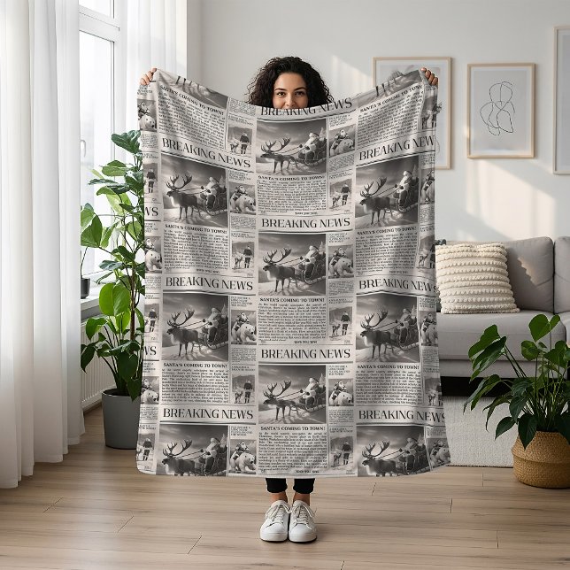 Couverture Polaire Père Noël Bear Breaking News Journal Christmas Dee (Créateur téléchargé)