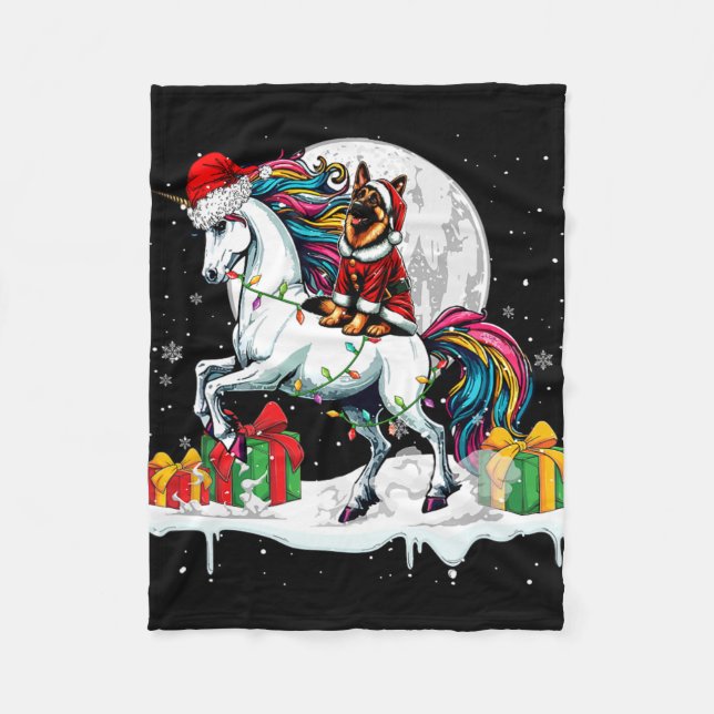 Couverture Polaire Père Noël Berger Allemand équitation Unicorne Noël (Devant)