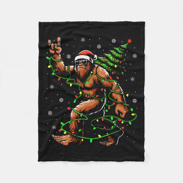 Couverture Polaire Père Noël Bigfoot sapin de Noël Lumières Lumières  (Devant)