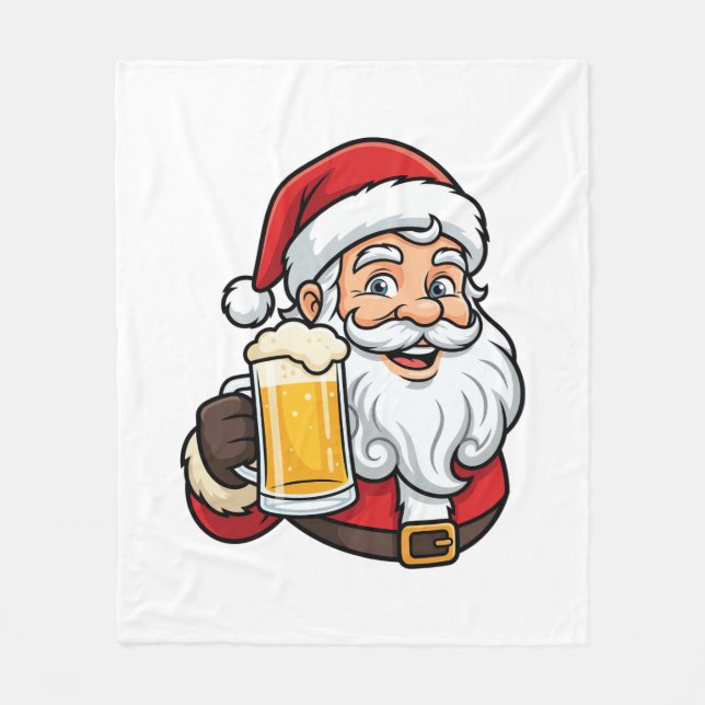 Couverture Polaire Père Noël buvant de la bière Graphique de Noël (Devant)