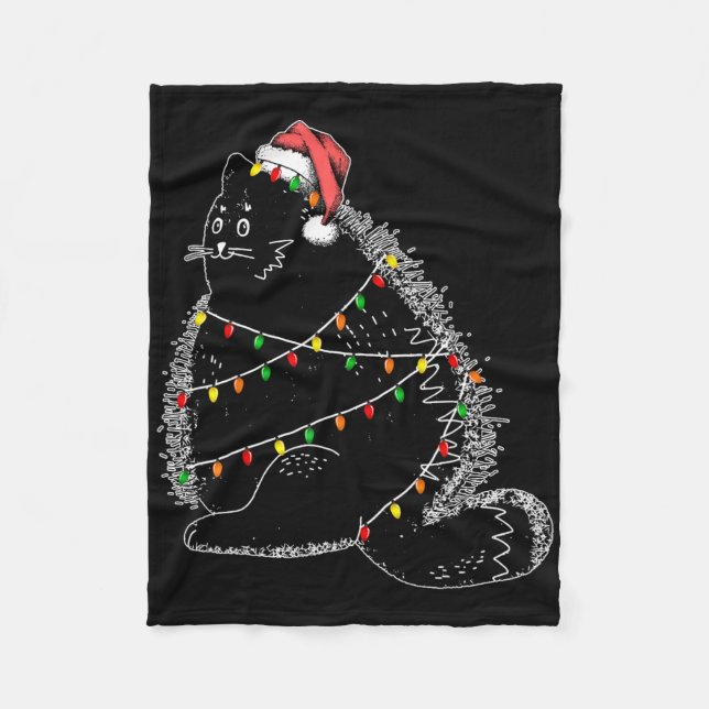 Couverture Polaire Père Noël Chat Noir Tangé Dans La Lumière De L'Arb (Devant)