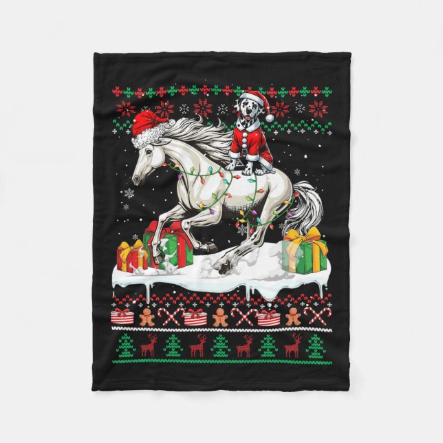 Couverture Polaire Père Noël Dalmatie équitation Cheval Noël Sweater  (Devant)