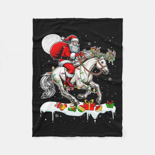 Couverture Polaire Père Noël équitation Cheval Reindeer Xmas Amoureux (Devant)