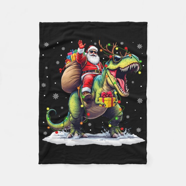 Couverture Polaire Père Noël équitation Dinosaur T Rex Christmas Boys (Devant)
