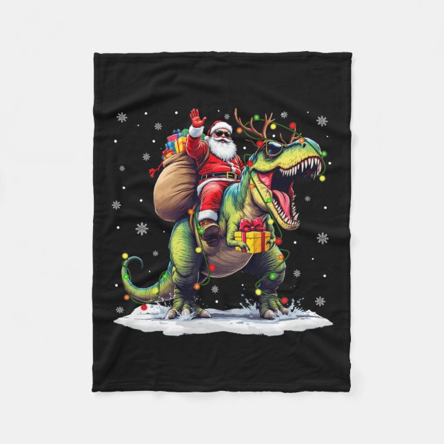 Couverture Polaire Père Noël équitation Dinosaur T Rex Christmas Boys (Devant)