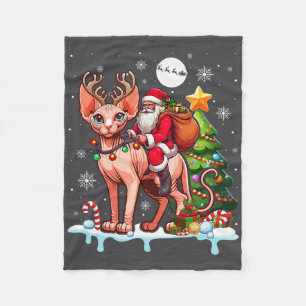Couverture Polaire Père Noël équitation renne Sphynx Chat Xmas arbre
