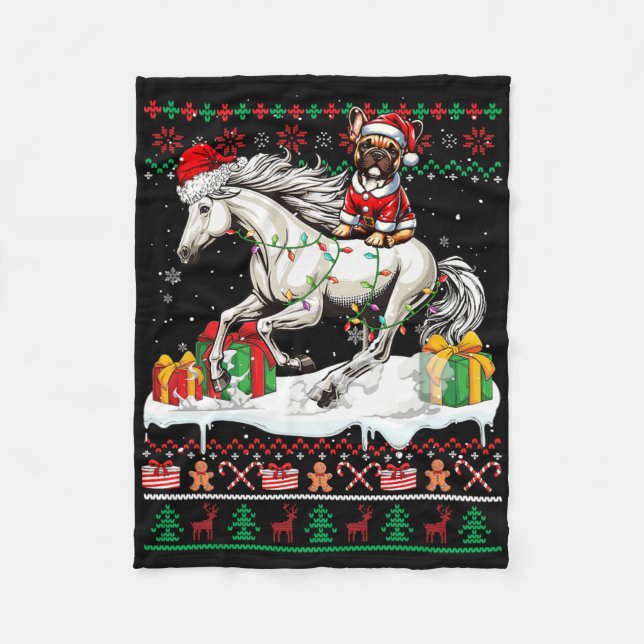 Couverture Polaire Père Noël French Bulldog équitation Cheval Noël Sw (Devant)