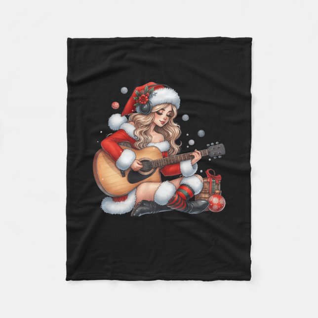 Couverture Polaire Père Noël Girl Jouer Guitare Amusant Noël Musique  (Devant)