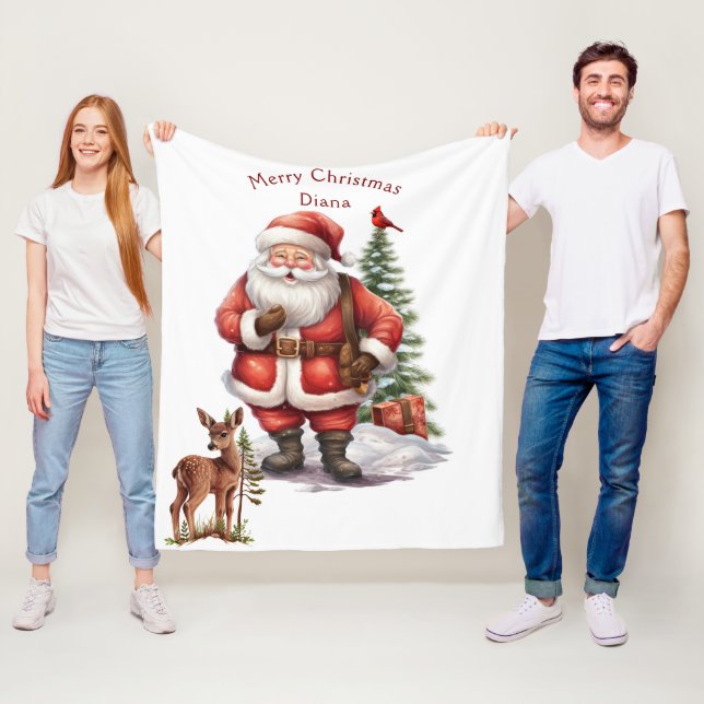 Couverture Polaire Père Noël sapin de Noël rouge Cardinal Faon (En situation)