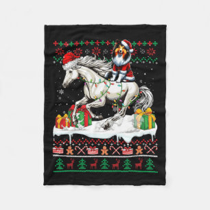 Couverture Polaire Père Noël Shetland Cheepdog équitation Cheval Noël