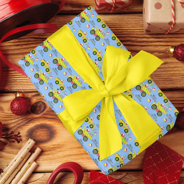 Couverture Polaire Père Noël Sur Camion De Décharge Et Bulldozer Bleu (Créateur téléchargé)