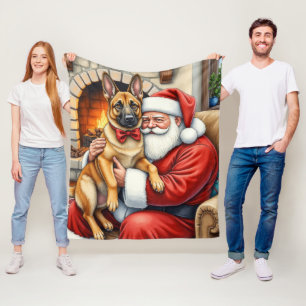 Couverture Polaire Père Noël tenant l'art de Noël du Malinois belge