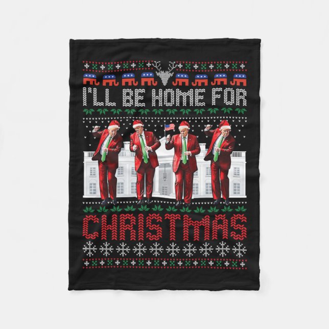 Couverture Polaire Père Noël Trump Dance Je serai à la maison pour No (Devant)