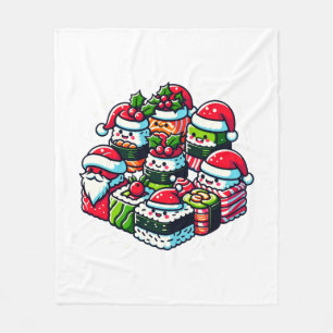 Couverture Polaire Père Noël's Sushi Delight Funny Festin Art de Noël