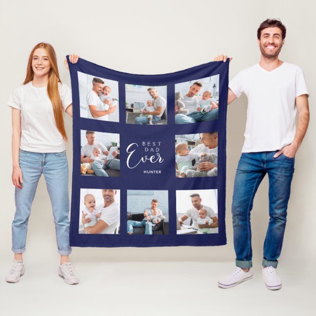 Couverture Polaire Père photo collage marine bleu (En situation)