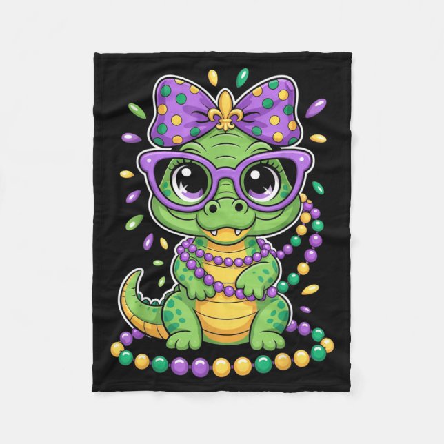 Couverture Polaire Perles de collier Alligator Mardi Gras Nœud Enfant (Devant)