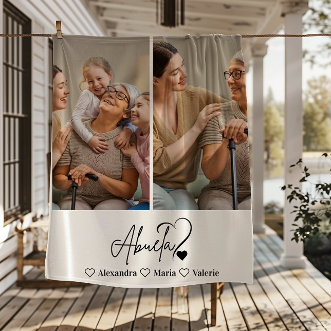 Couverture Polaire Peronalized 2 Photo  Abuela Minimalist Line Art (Créateur téléchargé)
