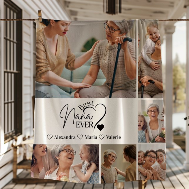 Couverture Polaire Peronalized 6 Photo Best Nana Ever Minimalist (Créateur téléchargé)