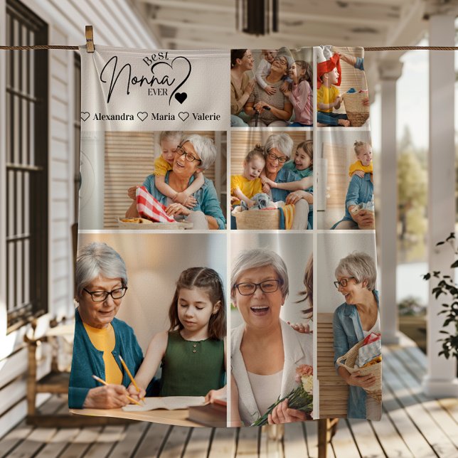 Couverture Polaire Peronalized 8 Photo Best Nonna Ever Minimalist (Créateur téléchargé)