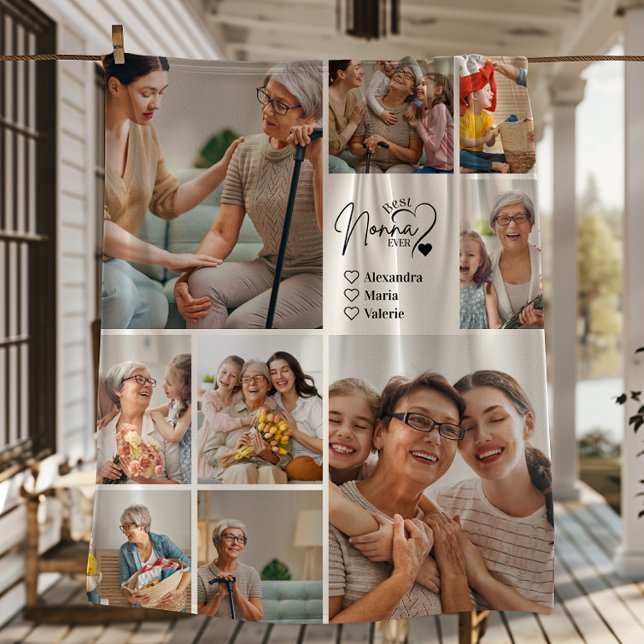 Couverture Polaire Peronalized 9 Photo Best Nonna Ever Minimalist (Créateur téléchargé)