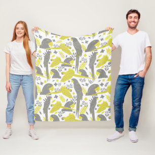 Couverture Polaire Perroquet à ara gris jaune Dessin Motif tropical