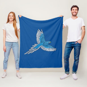Couverture Polaire Perroquet en vol, bleu et blanc de cobalt