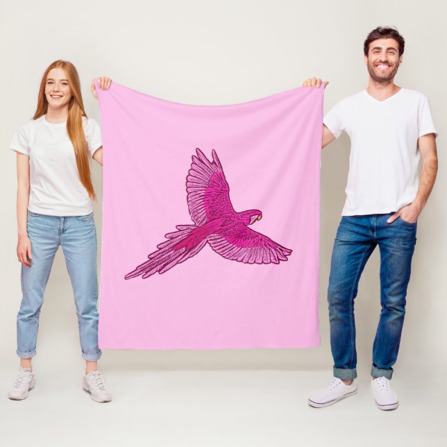 Couverture Polaire Perroquet en vol, Fuchsia et rose glace (En situation)