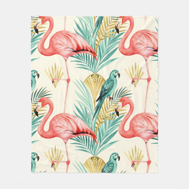 Couverture Polaire Perroquet Flamant Tropical Jungle (Devant)