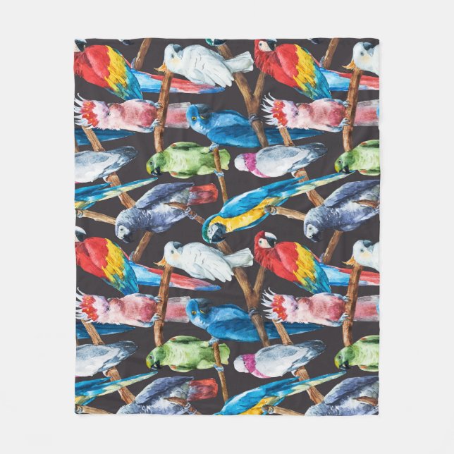 Couverture Polaire Perroquet : papier peint d'aquarelle tropicale. (Devant)