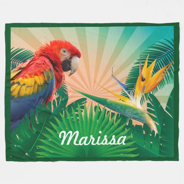 Couverture Polaire Perroquet tropical avec nom personnalisé ou devis (Devant (Horizontal))