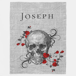 Couverture Polaire Personalisé Crâne Et Roses Rouges