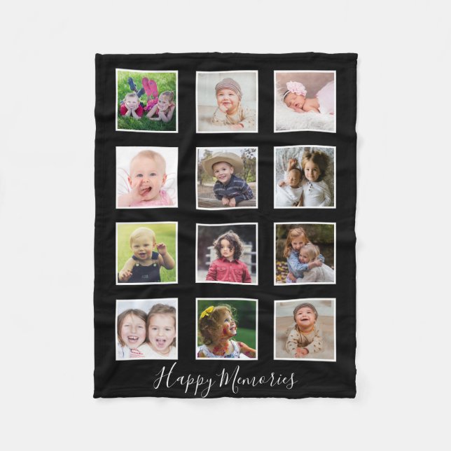 Couverture Polaire Personalized 12 Family Photo Collage Black   (Devant)