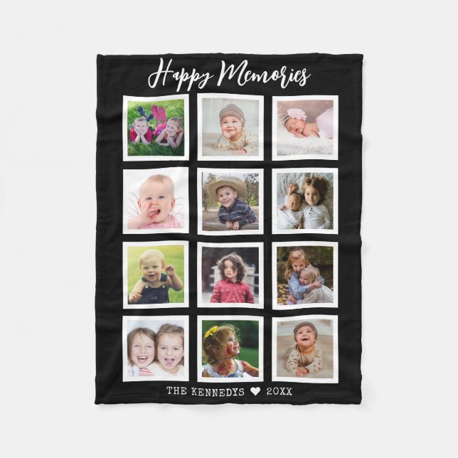 Couverture Polaire Personalized 12 Family Photo Collage Black (Devant)