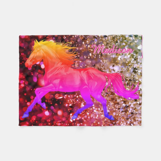 Couverture Polaire Personalized Baby Blanket With a Rainbow Horse (Devant (Horizontal))