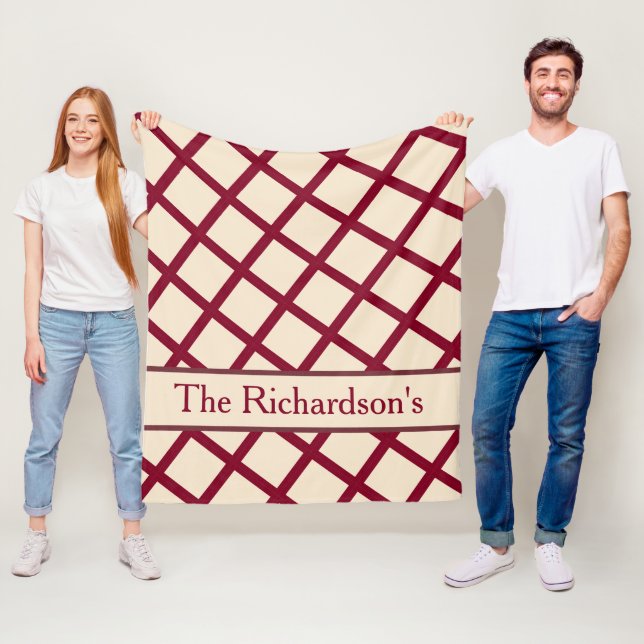 Couverture Polaire Personalized Burgundy Cream Lattice Elegant Chic (En situation)