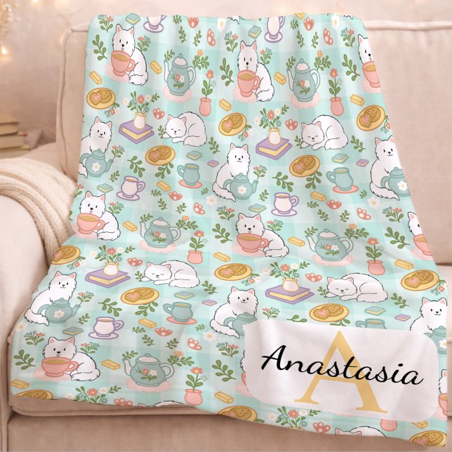 Couverture Polaire Personalized  Cat Monogram Name Pastel High Tea (Créateur téléchargé)