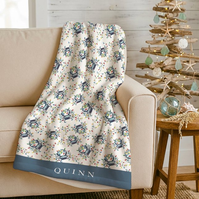 Couverture Polaire Personalized Coastal Crab Christmas Lights Holiday (Créateur téléchargé)