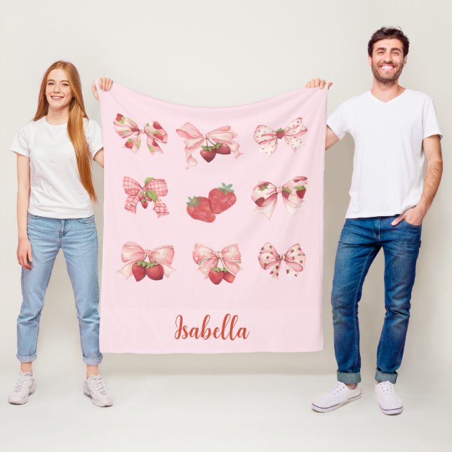 Couverture Polaire Personalized Coquette Strawberry & Bow  Fleece Bla (En situation)