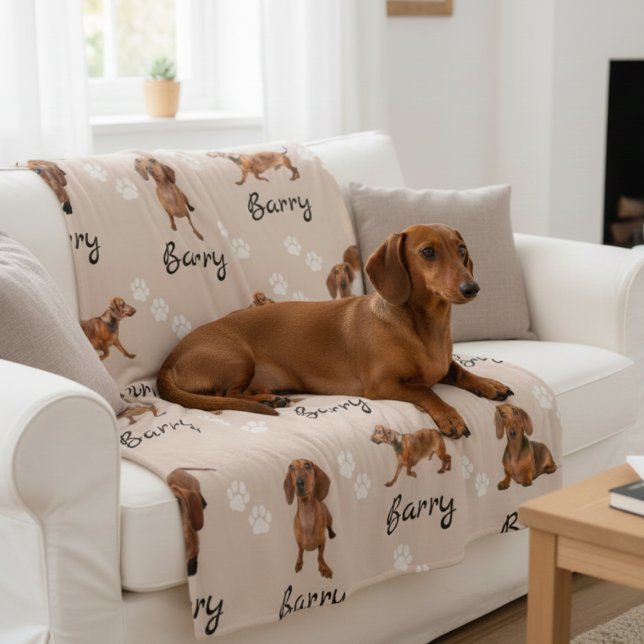 Couverture Polaire Personalized Cute Dachshund Name & Photo Dog (Personalized Cute Dachshund Name & Photo Dog Fleece Blanket)
