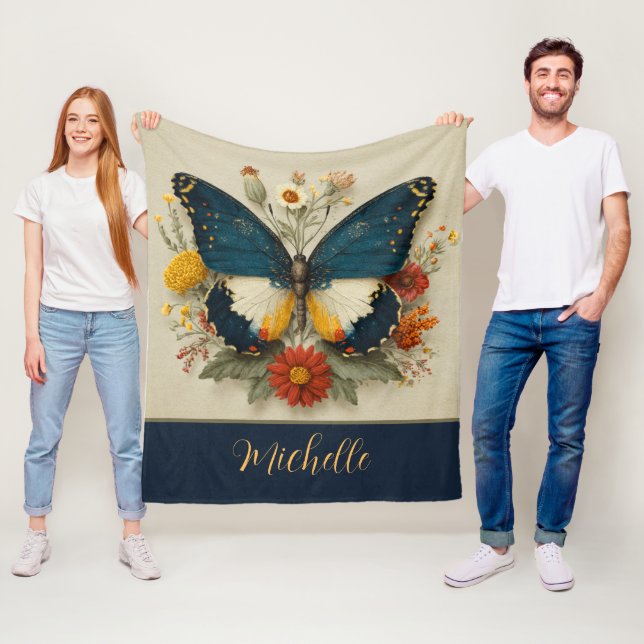 Couverture Polaire Personalized Fleece Blanket Butterfly Floral  (En situation)