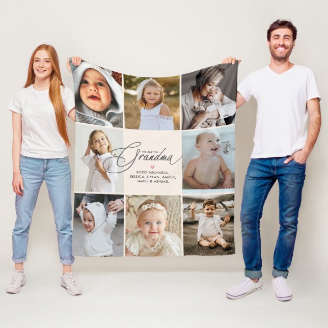 Couverture Polaire Personalized Handwritten Love You Grandma 8-Photo (En situation)